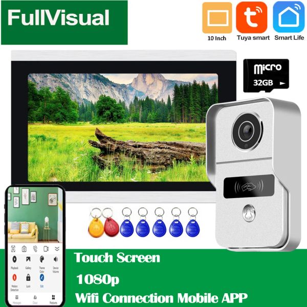 Intercom Fullvisual 10 inç 1080p WiFi Kablosuz Video Kapı Telefon İntercom Sistemi RFID kapı zili kamera Tuya Akıllı Uygulama Hareket Kayıt Kilidi