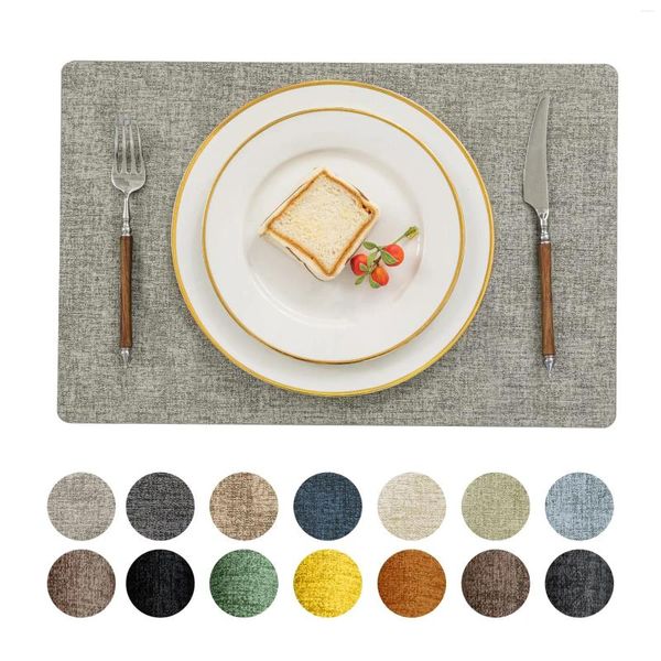 Tapetes de mesa 8 Placemats de couro falsificado à prova d'água em cinza claro - ideal para uso de cozinha e gastronomia