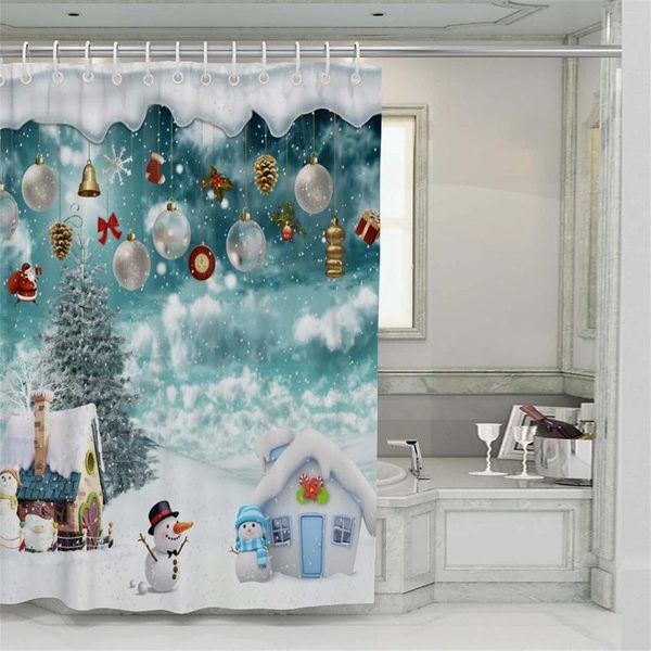 Cortinas de chuveiro Partição de cortina do boneco de neve espessada e ganchos de banho chique para banheiro