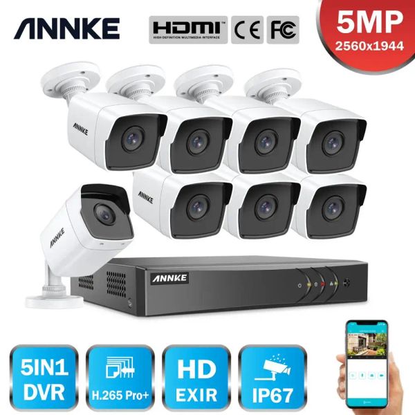 Sistema Annke 16CH 5MP Lite HD Sistema de segurança de vídeo 5in1 H.265+ DVR com 8pcs 5mp TVI Câmeras brancas à prova de intempéries Kit CCTV