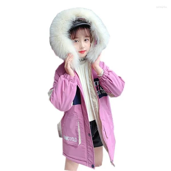 Down Coat Fashion Winter Kinder Kleidung Kinder Patchwork warme Jacke mit Pelz Hoodies für Teenager Mädchen Alter 4 5 6 7 8 9 10 11 12 13 Jahr