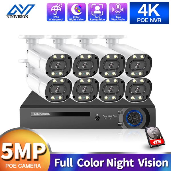 Sistema H.265 Video Surveillance Poe IP Camera CAMERA KIT AUTDOOR TWOWAY AUDIO AUDIO 5MP CCTV Sistema di sicurezza CCTV Set di sistema Sistema 8CH NVR Poe Kit