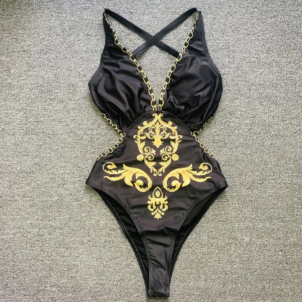 Women Beach Weat Swim Sud Swim Snap Golden Printe