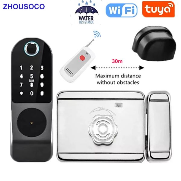 Blocco Tuya WiFi WiFi Impermeabile Smart Lock Smart Door Garden Blocco delle impronte digitali Card Digital Ic Sblocca Blocco del bordo elettronico per casa