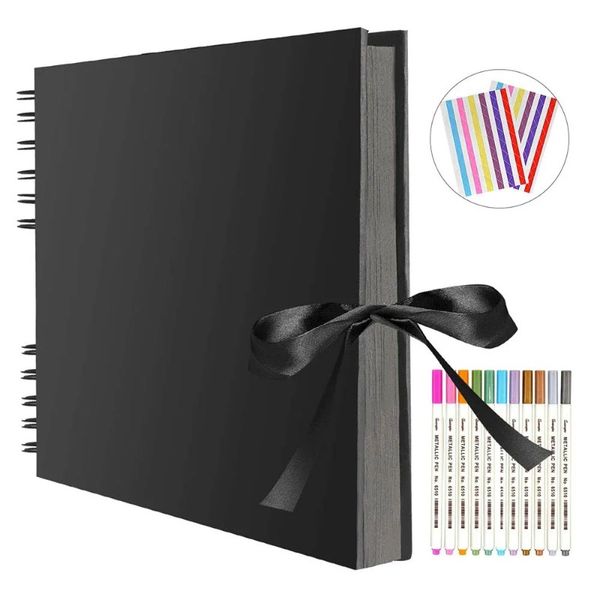 80 pagine nere Libri di memoria Fai da te Craft Foto Albums Scrapbook Cover Binder Poption