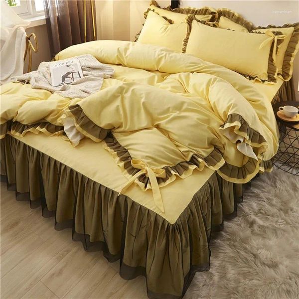 Set di biancheria da letto set europeo a doppio volant piumino copripioncali eleganti vedini per letti arredamento per matrimoni abiti da matrimonio