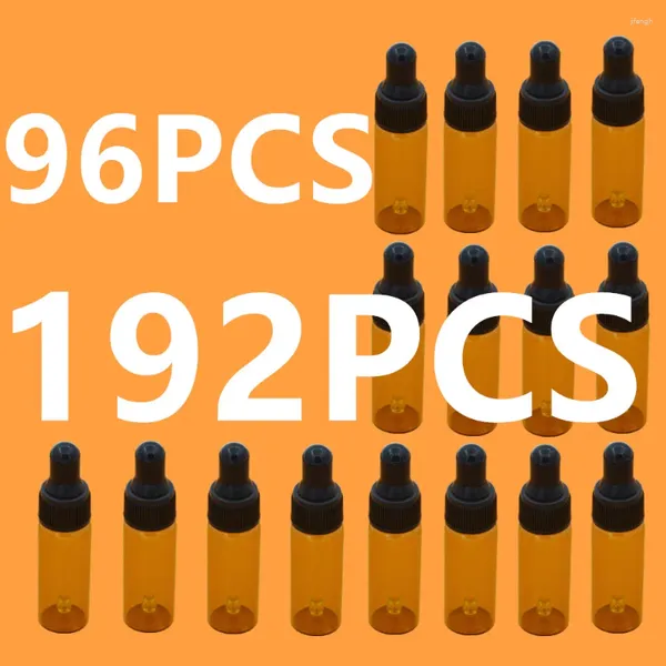 Garrafas de armazenamento 192pcs 8pcs/pack 5ml Mini Garraco de gotas de vidro âmbar para óleo essencial com recipientes vazios cosméticos de tampa