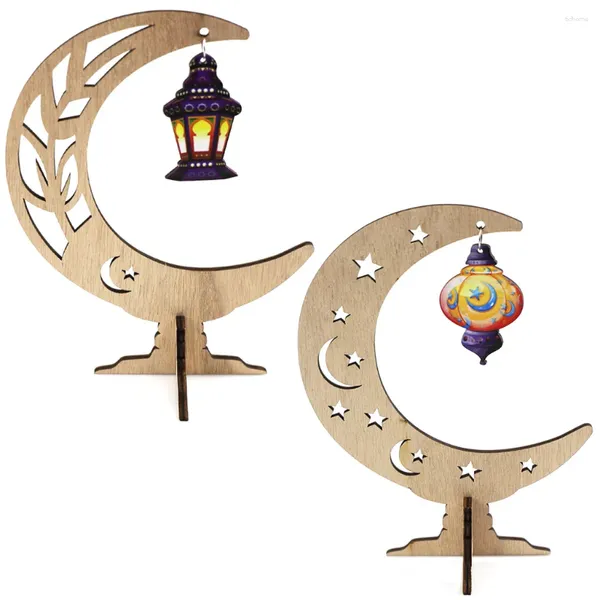 Parti Dekorasyonu Diy ahşap bayram Mübarek Ramazan Gulbang Moon Star Boyalı Fener Masa El Sanatları Al-Fitr House Dekor