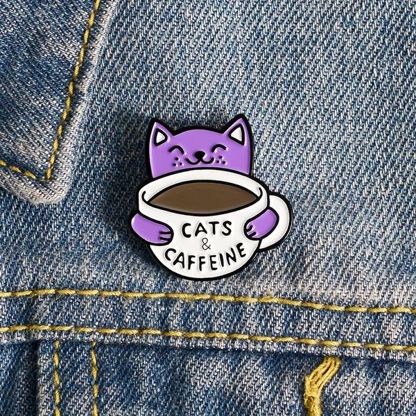 Cat Cof Cofe Pin Broches personalizados Os gatos são como o crachá de cafeína para o presente de jóias de jóias de fivela de lapela para amigos para amigos