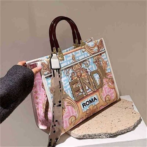 2024 Novo designer feminino crossbody ombro trend hand graffiti pintura colorida saco de impressão