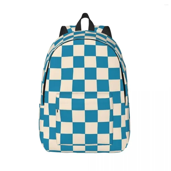 Backpack Pickerboard Blue Geométrico Blue para homens Mulheres High School Business Daypack Laptop Sacos de lona de lona durável