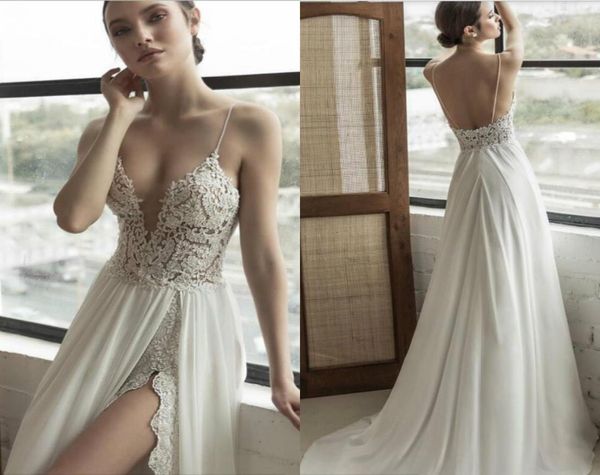 2019 Julie Vino praia Vestidos de noiva lateral Spaghetti Sweep Lace Aplique Sexy Boho Vestido de Bridal Plus Tamanho Abiti da Spo9040926