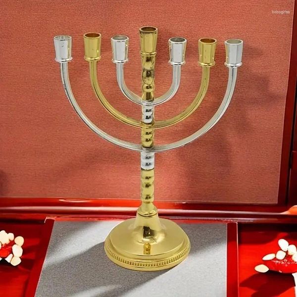 Titulares de vela Sete luminagem dourada de lâmpada dourada ornamentos de ouro tradicional castiçadeira menorah hanukkah presentes domésticos decoração de desktop decoração