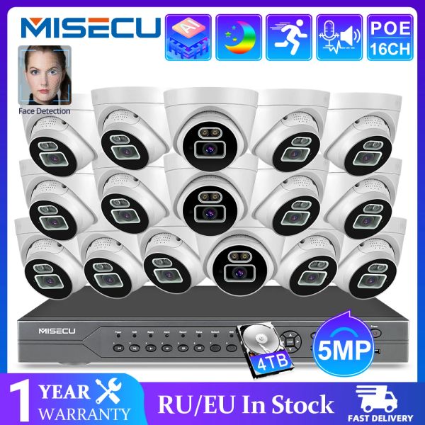 Sistema misecu 16ch 5mp Poe nvr kit h.265 ai 5mp cor quase varia de áudio Segurança interna Câmera IP Face Detected Video Videoveillance Conjunto