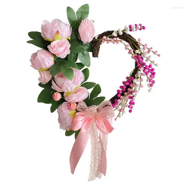 Dekorative Blumen Valentinstagkränze für herzförmige Kranz mit Bögen Valentinstag Dekor Outdoor Valentinstag Boxwood Valley