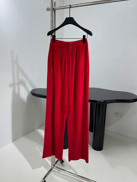 Calça feminina Moda Flack de veludo vermelho para mulheres 2024 Alta qualidade Canche as calças de cintura sólidas pernas largas pernas