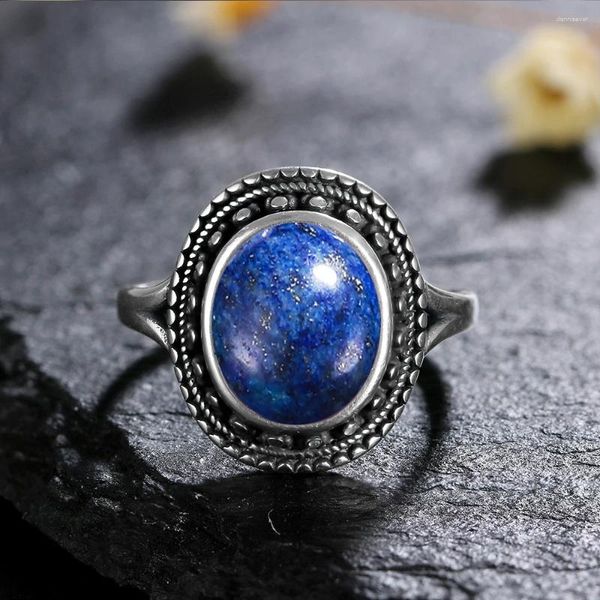 Anelli a grappolo S925 Sterling Silver Natural Lapis Ametista gemma Ametista per le donne Anniversario Regalo di gioielli