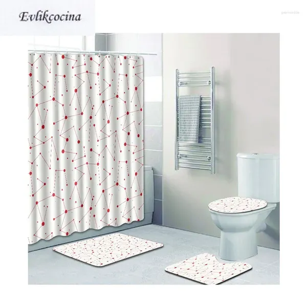 Bath Mats 4pcs Red Line White Banyo Paspas Bathroom Carpet Toilet Mat Set Non Slip Tapis Salle De Bain Alfombra Bano