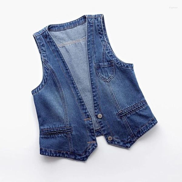 Coletes femininos feminino jeans gole de colete 2024 primavera no verão feminino cistolo fêmea sem mangas streetwear