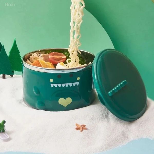 Cartoon Dinosauro carino ciotola di noodle istantanea in acciaio inossidabile con coperchio di insalata di frutta grande dormitorio per studenti Punteo portatile Boxfor in acciaio inossidabile Insalata di frutta invasatura ciotola