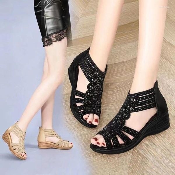 Scarpe eleganti sandali in cristallo per donne spicchi comodi tacchi alti cavificano cerniera piatta elegante