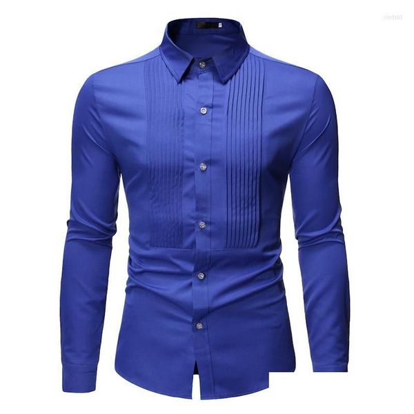 Camisas casuais masculinas masculinas de casamento azul royal shirt shirt Men moda moda slim fit manga longa vestido de negócios química entrega de gota appare dh3wv