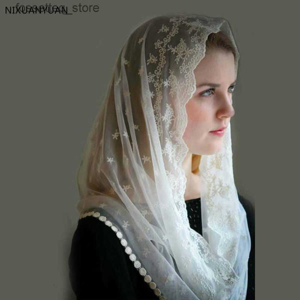 Cabelo de casamento Jóias de casamento Ivory Ivory Black Catholic Catholic Jerusalém Muslim Ladies Lace Shl Sconef Mantillas Church CE 230615 L240402