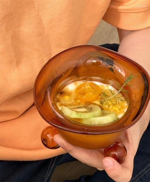 Copos de vinho criativo insere a coreana resistente a calor tigela de vidro de vidro vintage salada de legumes de frutas de frutas xícaras de sorvete de cartoon
