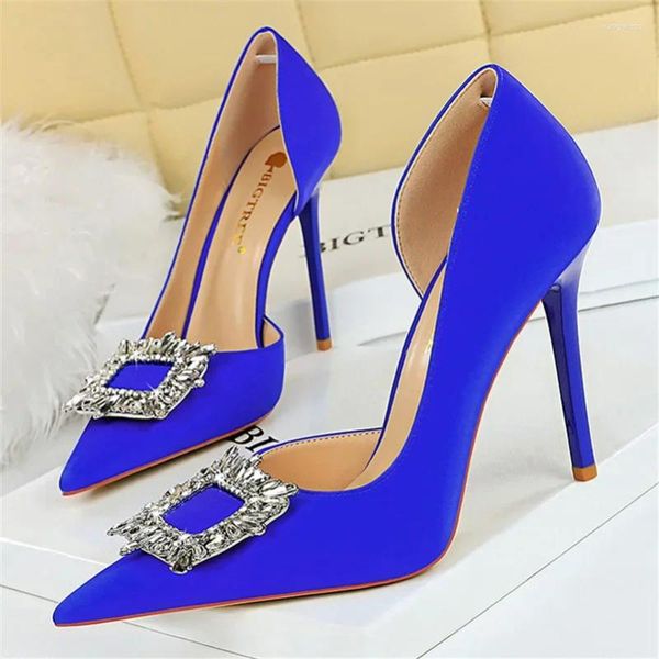 Scarpe vestite donne da 10,5 cm tacchi alti con seta raso viola bling cristallo di strass di strass per la signora elegante punta punta sposa da sposa da sposa