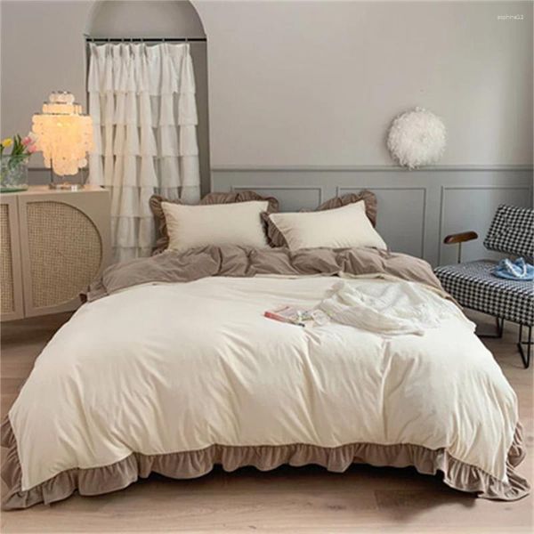 Set di biancheria da letto set gemello in flanella di cotone nordico semplice fogli di copertura del piumino cuscinetti di pizzo coreano 4pcs