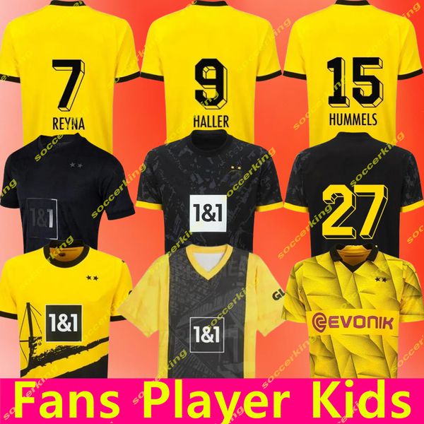 23 24 Trikots Reus Dortmunds 2024 Borussia Fußball Haller -Fußball -Hemd Bellingham Neongelb Hummels Brandt Männer Kinder Spezial Kit All Black MAillot de Foot