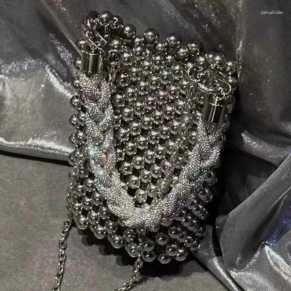 Totes Noble Crystal Perlen Abendbeutel Hochzeitskupplung mit Perlenkettenhand handgefertigtes Schulterhandtaschenkleid