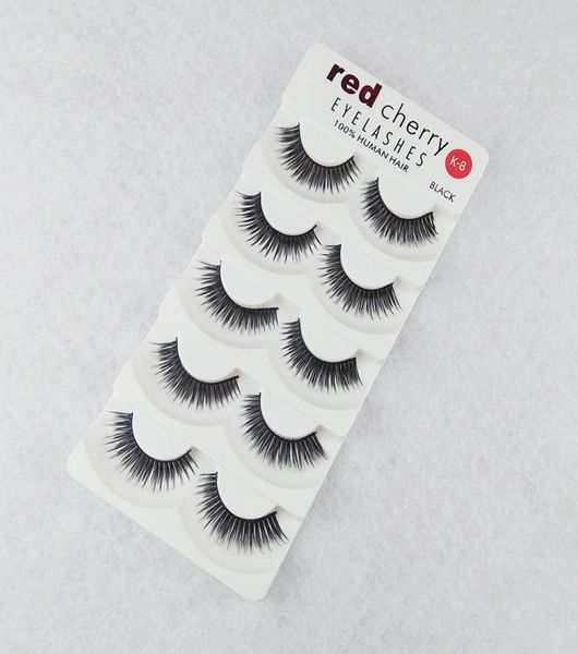 Cereja vermelha 5 pares cílios falsos 18 estilos Black Cross Messy Natural Long grossa Falsa Lashes de beleza Maquiagem de alta qualidade8352649