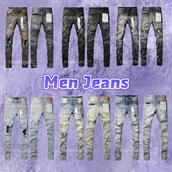 Мужские джинсы фиолетовые дизайнерские дизайнерские коленные длина скина