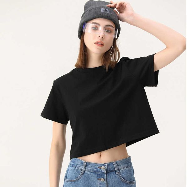 Custom Womens Baumwolle übergroße einfache weiße weiße Kurzarm Crew Hals 100% Crop Top T -Shirt für Frauen