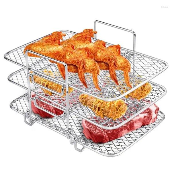 Armazenamento de cozinha 3 Air Fryer Rack Grill Grill Acessórios de desidratadores de camada multi-camada segura e fina cesta de churrasco