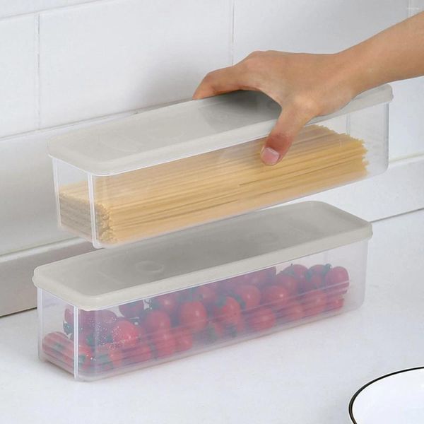 Aufbewahrung Flaschen 2PCS Transparente Kunststoff -Lebensmittelkonservierungsbox mit Deckelabdeckung Trockener Nudel Vermicelli Obst Organizer Hülle für Küche