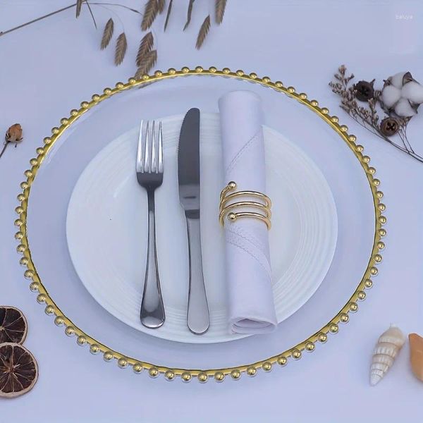Teller 6PCs klare Plastikladegeräte mit goldener Perlenfelge perfekt für Geburtstagsfeiern Hochzeiten und Abendessendekoration