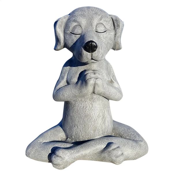 Ioga pose meditação cão gato sapo estátua ornamentos ornamentos à prova d'água zen bulldog escultura artesanato de jardim de decoração de jardim 240329