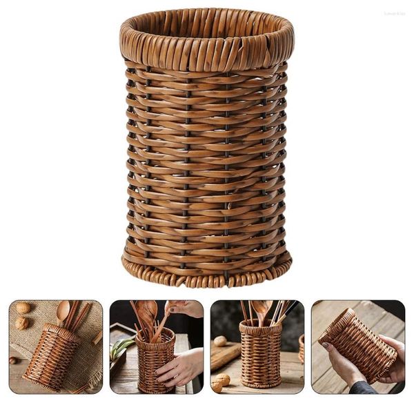 Aufbewahrung Flaschen gewebter Korb Küche Besteckhalter Organizer Utensilien Rack Imitation Rattan Plastikfisch -Fläche Gabel