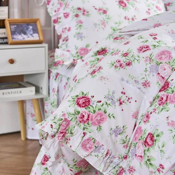 Conjuntos de cama Conjunto de algodão Princess Warn Duvet Tampa de poço de renda de vento picada de travesseiro botânico Botânico Cama de estampa de flor HM-28f