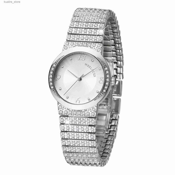 Relógios femininos WeeLucks K1 Quartz de luxo de mulheres es Full Diamond Band 3Atm Wateras Impermeady Moda Elegante Sports Womens Wrist L240402