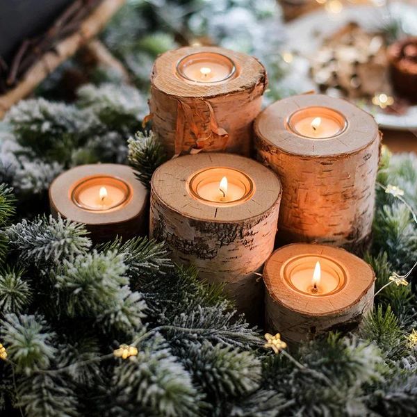 Titulares de vela Birch Candlestick NATURAL TRUNK Decoração de Natal 2024 Combate de férias de férias de férias de casamento cenário de casamento adereços