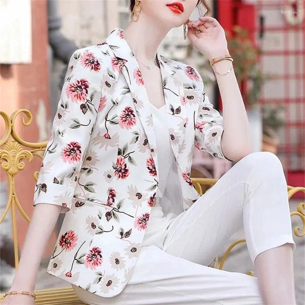 Frauenanzüge Frauen Blazer Jacke Blume bedruckt Slim Lose Frühlings Sommer Herbst Casual Casual Siebenminute Ärmel Büroanzug Anzug