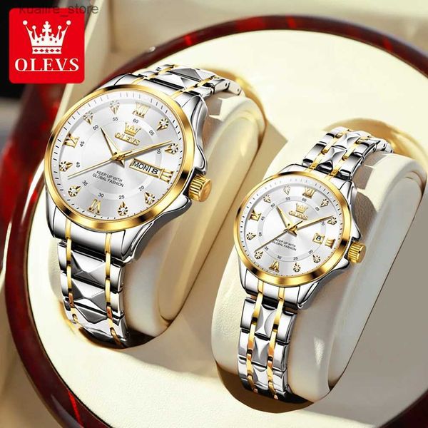 Женские часы Olevs 2906 Оригинальная кварцевая пара римская масштаба Diamond Dial Luxury для мужчин Женщины Rhombus rap