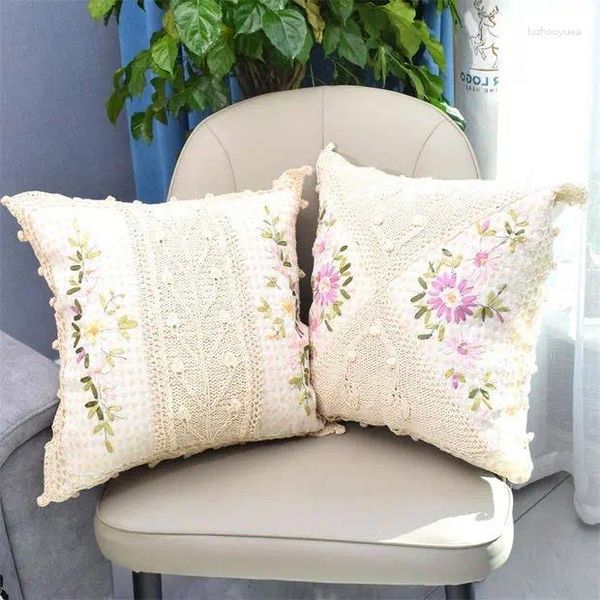 Pillow Style Simples Coloque Capa de Moda Linho Cotton Boutique bordada de fita pura