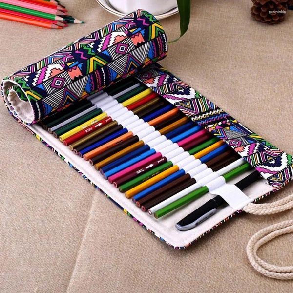 Aufbewahrungstaschen Modebag für Stift 36 Slots Leinwand Wrap Roll Up Bleistift Hülle Halter Organisator