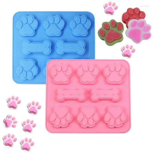 Moldes de cozimento 1 pacote Adorável patas de animais de estimação Silicone molde chocolate geléia de doces Topper Topper Puppy and Bones Ice Bandey Acessórios