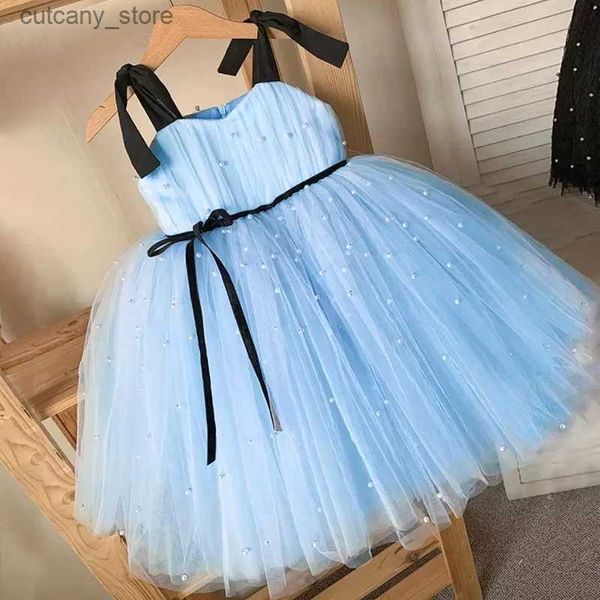 Kız Dresses Bebek Kız Sling Prenses Elbise Toddr Seber Giysileri Mesh Girl Ball Reçeli İlk Doğum Günü Partisi için Siyah Elbise 1-5 yıl L240402