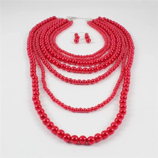 Catene africane sorority Society in stile bianco perla rossa per perle che preparano la collana a catena lunga perle set di gioielli per feste di nozze